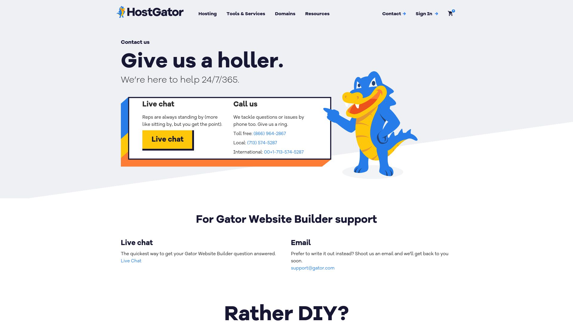 Hostgator Support Page