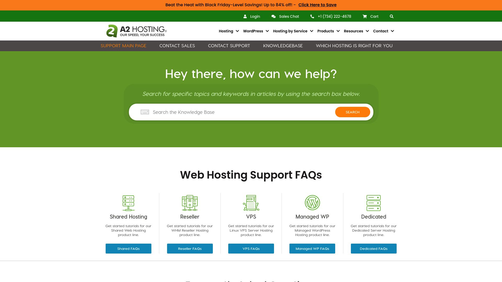 A2 Hosting Support Page